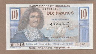 Saint Pierre & Miquelon: 10 Francs Banknote,  (unc),  P - 23,  1950,