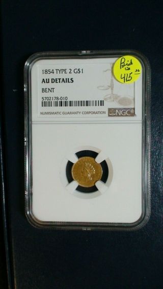 1854 Type 2 $1 Gold Indian Ngc Au About Uncirculated $1 Coin Priced To Sell