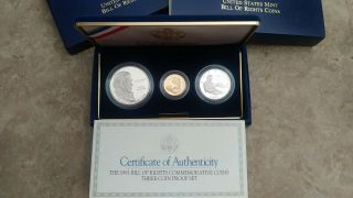 1993 U.  S.  Bill Of Rights 3 Coin Proof Set,  Gold $5,  Silver $1 & Half