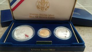 1993 U.  S.  Bill of Rights 3 Coin Proof Set,  Gold $5,  Silver $1 & Half 3