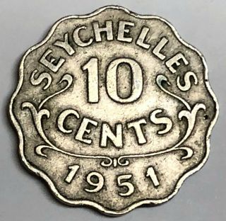 C9732 Seychelles Coin,  Ten Cents 1951