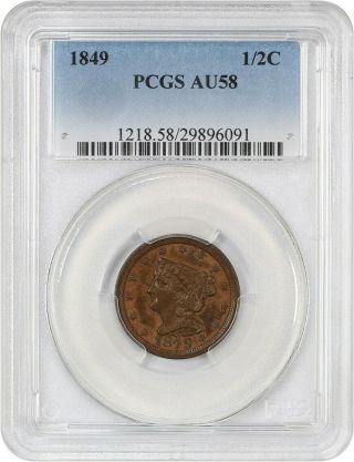 1849 1/2c Pcgs Au58 - Better Date - Half Cent - Better Date