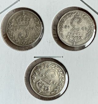 Uk Britain 3 Pence (1878,  1887 And 1885) Silver Coin