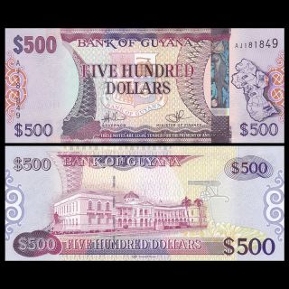 Guyana 500 Dollars Banknote,  Nd (2011),  P - 37,  Unc,  Paper Money