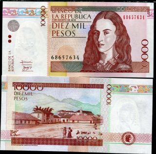 Colombia 10,  000 10000 Pesos 2010 P 453 Aunc About Unc
