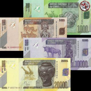 Congo - 1000,  5000,  10.  000 & 20.  000 Francs - Pick - 101b,  102b,  103b,  104b - Unc