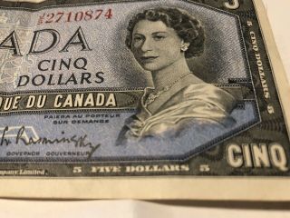 1954 Canadian Five 5 Dollar Bill and Two Dollar Bill Circulated Canada 3