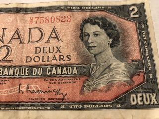 1954 Canadian Five 5 Dollar Bill and Two Dollar Bill Circulated Canada 4