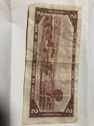 1954 Canadian Five 5 Dollar Bill and Two Dollar Bill Circulated Canada 5