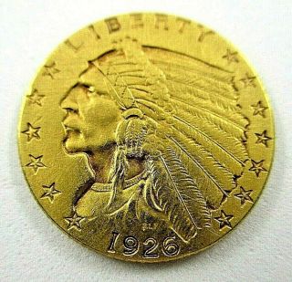 1926 United States $2 - 1/2 Dollar Gold Indian Head Coin Extra Fine