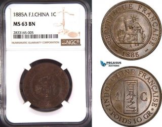 Ad732,  French Indo - China,  1 Centime (cent) 1885 - A,  Paris,  Ngc Ms63bn