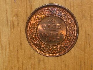 British India 1932 1/2 Pice Coin Unc Uncirculated