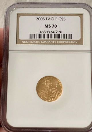 2005 - $5 1/10oz Gold American Eagle Ms70 Ngc - Brown
