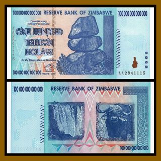 Zimbabwe 100 Trillion Dollars Banknote,  2008 Aa P - 91 Uncirculated Unc Gem