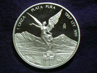 1997 Mexico 1 Oz Silver Libertad Proof Coin Low Mintage Km 613