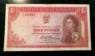 Reserve Bank Of Rhodesia 1 Pound 1967 Banknote