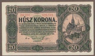 1920 Hungary 20 Korona Note Unc