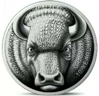 2019 1 Oz Silver Binary Bull Sol Noctis 10th Anniv.  Bitcoin Coin 1 Btc Cent Coin