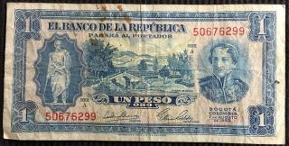 1953 1 Peso Oro,  Columbia,  Banco De La Republica Banknote