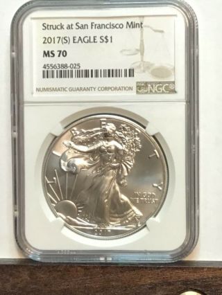 2017 (s) $1 American Silver Eagle Ngc Ms70 Brown Label