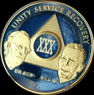 Aa Founders 30 Year Medallion Sobriety Chip Gold & Ocean Breeze Blue Token Coin