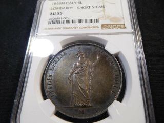 Y68 Italy Lombardy 1848 - M 5 Lire Short Stems Ngc Au - 55