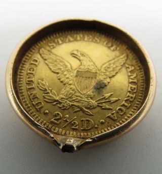 1907 US LIBERTY HEAD GOLD 2 1/2 DOLLAR COIN 1/4 EAGLE IN PENDANT HOLDER 5.  43 gr 6