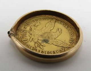 1907 US LIBERTY HEAD GOLD 2 1/2 DOLLAR COIN 1/4 EAGLE IN PENDANT HOLDER 5.  43 gr 7
