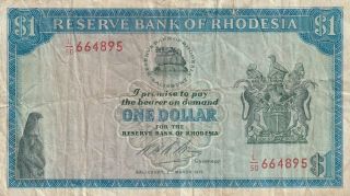Rhodesia 1 Dollar Banknote 2.  3.  1973 P.  30h Almost Fine