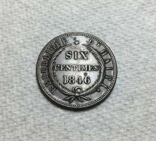 Haiti 1846 6 Centimes Copper Coin Km 28