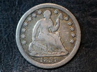 1857 Seated Liberty Half Dime Type 2 Resumed - Stars And Drapery On Obverse