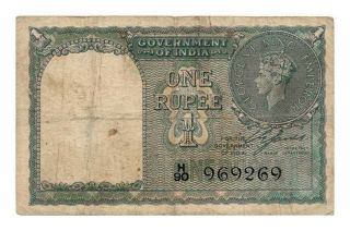 India Banknote 1 Rupee 1940.  Vf