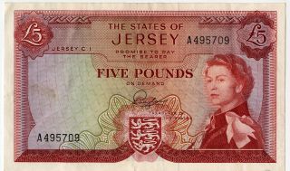 Jersey,  States Of Jersey,  Nd (1963) Issue,  5 Pounds,  P - 9a,  Choice Vf Crisp Fresh