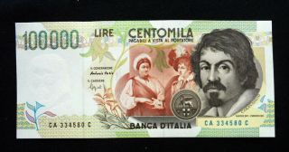 1994 Italy Banknote 100000 Lire Unc Gem Caravaggio2 Consecutive