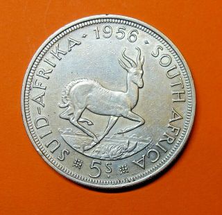 South Africa : Five Shilling 1956.  0.  500 Silver