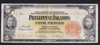 Us Philippine 1929 Series Treasury Certificate 5 Pesos Sn C1891889c Scarce Date