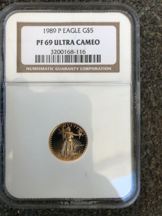 1989 Proof $5 1/10 Oz Gold American Eagle Ngc Pf69 Ultra Cameo