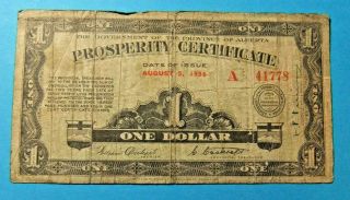 1936 Alberta Prosperity Certificate - 1 Dollar.