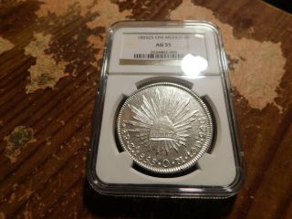 1855 Zs Om Mexico 8 Reales Ngc Au55 Large Silver Coin