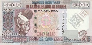 Guinea 5000 Francs Banknote 1.  3.  2010 P.  44 Almost Uncirculated