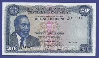 Gem Uncirculated 20 Shillings 1971 Banknote From Kenia Pick 8b