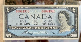 S/x 0994530 Bank Of Canada 1954 $5 Dollar Banknote Bouey Rasminsky