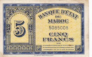 5 Francs Fine Banknote From French Morocco 1943 Pick - 24