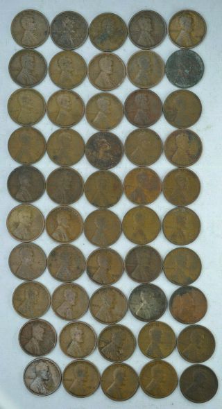 Roll Of 50 Circulated 1919 P Lincoln Wheat Cents