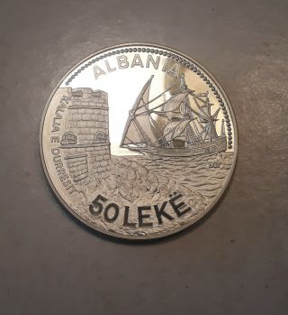 Albania 1987 - Coin 50 Leke " Seaport Of Durazzo " 168.  15 G,  0.  925 Silver,  65 Mm