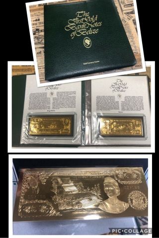 The First Gold Bank Notes Of Belize 11 Presentation Notes Authentic Rare