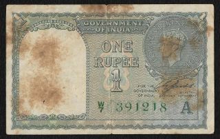 British India,  1940,  1 Rupee Note,  Inset A,  Prefix W,  Ce Jones,  Green,  P 25d.