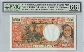 Hebrides Nd (1970 - 80) Pmg Gem Unc 66 Epq 1000 Francs