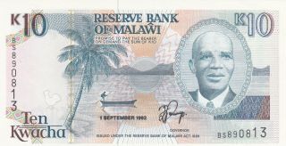 10 Kwacha Unc Banknote From Malawi 1992 Pick - 25