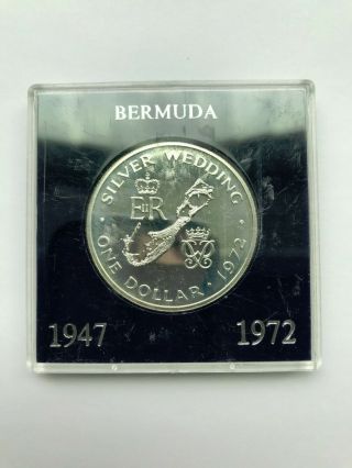 1972 Bermuda One Dollar Large Proof Silver Crown - 25th Wedding Anniversary
